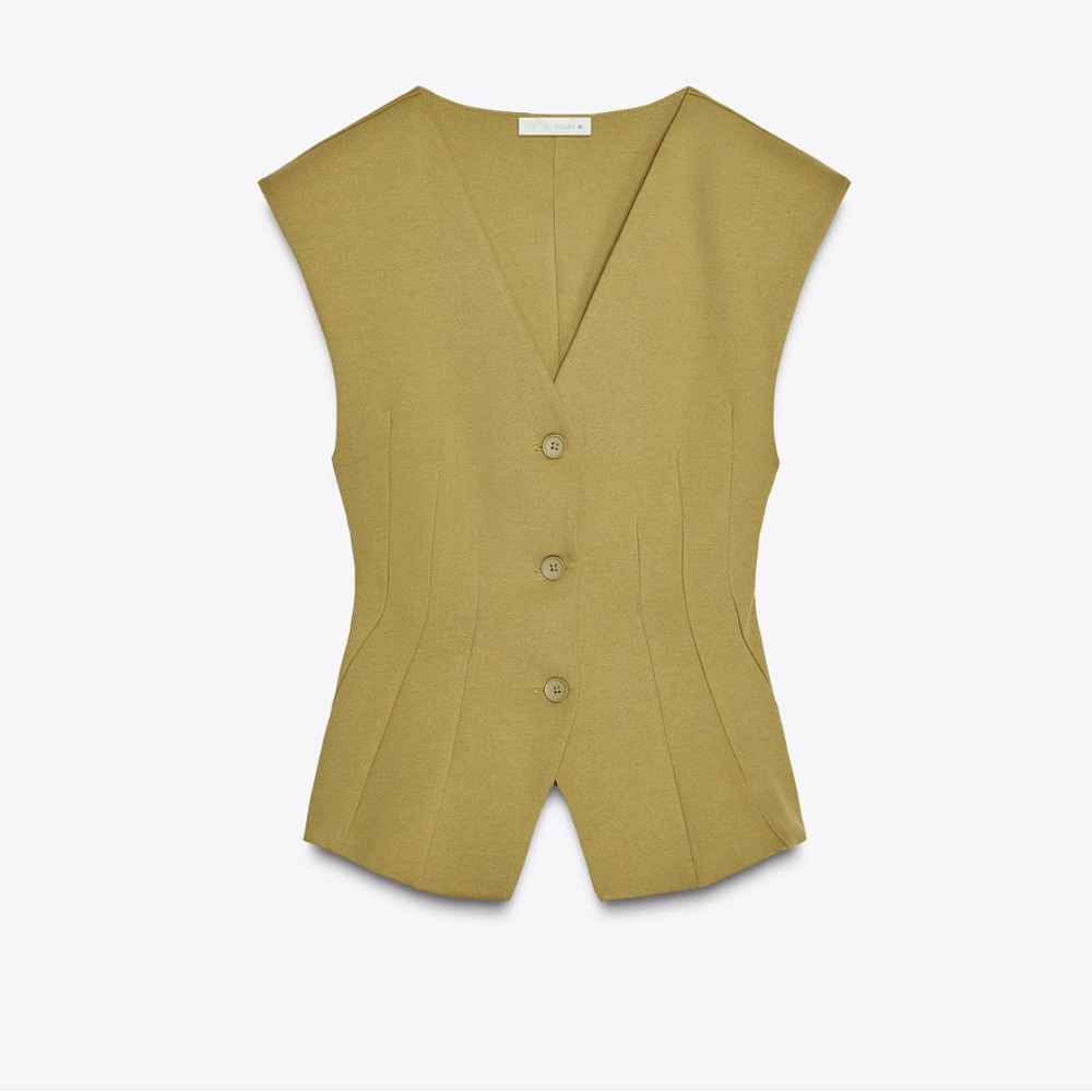 Zara Olive Green Sleeveless Button-Front Vest